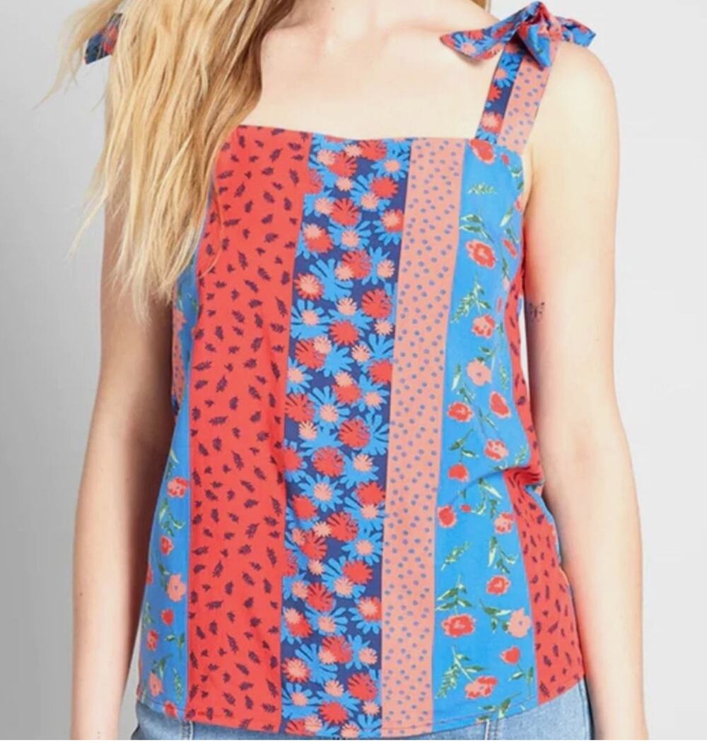 Sugarhill Brighton ModCloth Petal Perfect Floral Tie-Shoulder Shirt Size 6